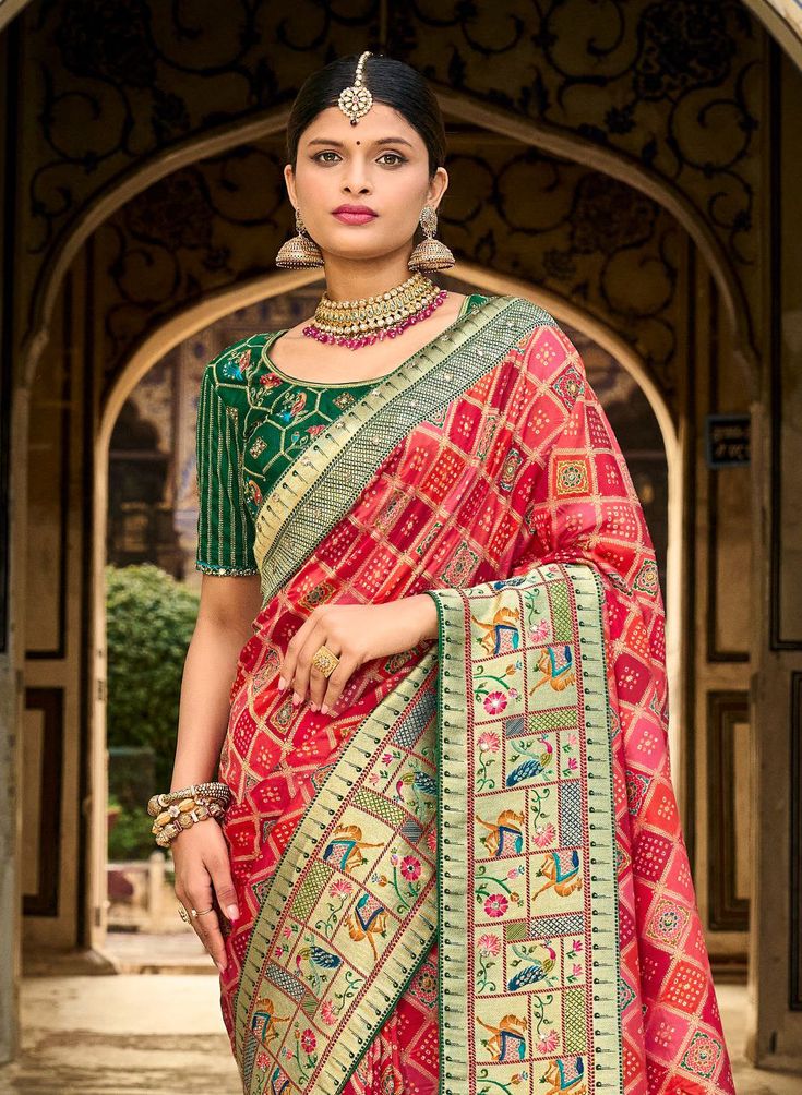 Riddhi Siddhii Creation Woven Kanjivaram Pink soft cotton Saree With Twirling Blouse Piece..