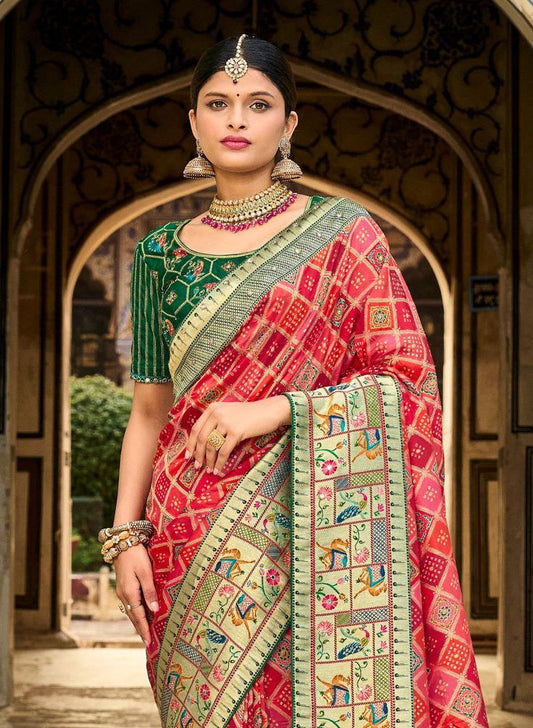 Riddhi Siddhii Creation Woven Kanjivaram Pink soft cotton Saree With Twirling Blouse Piece..