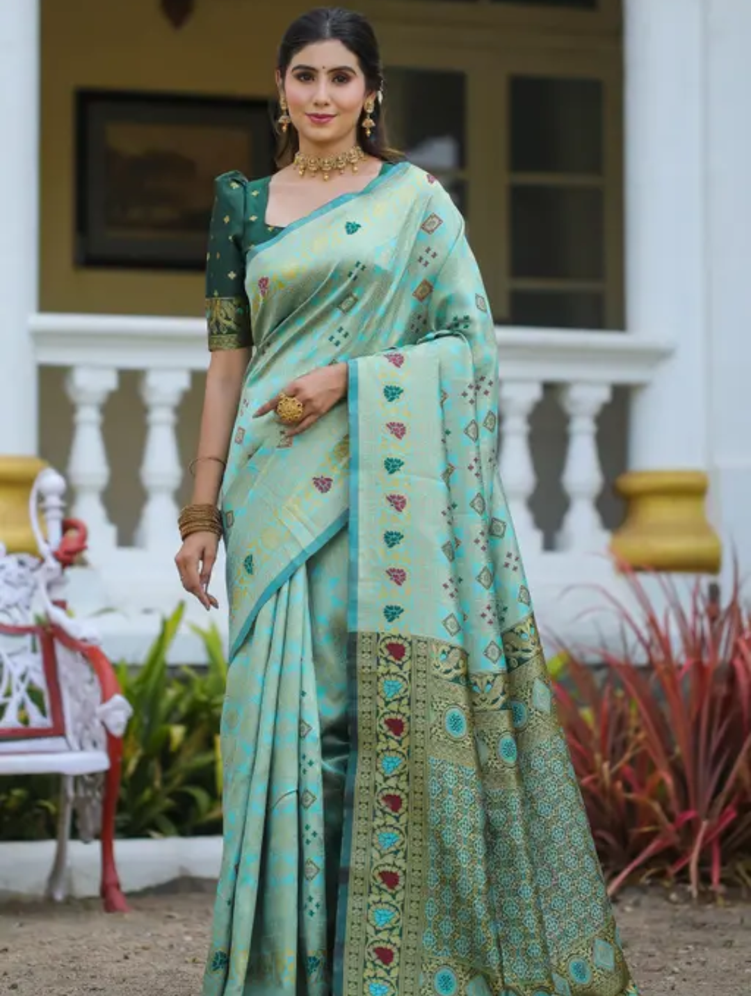 cotton silk jacquard with blouse