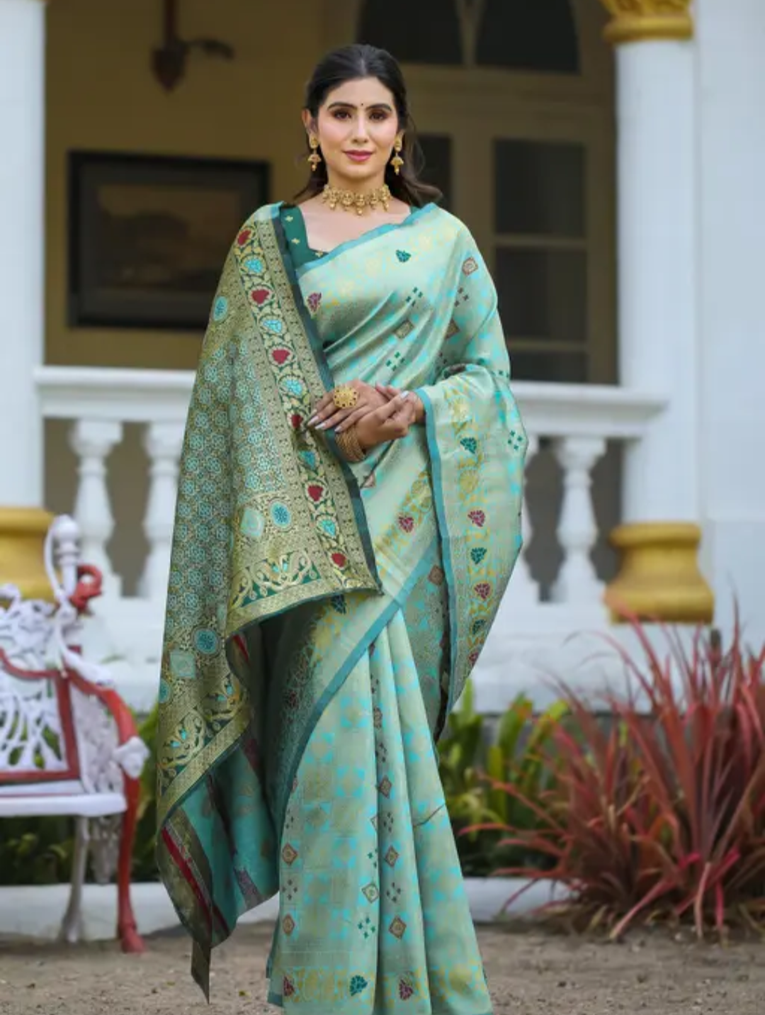cotton silk jacquard with blouse