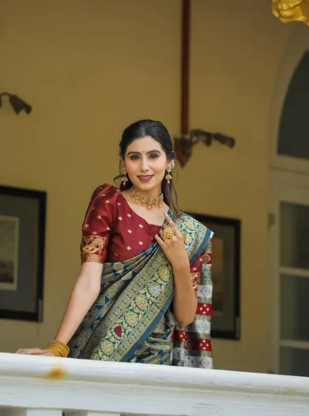 cotton silk jacquard with blouse