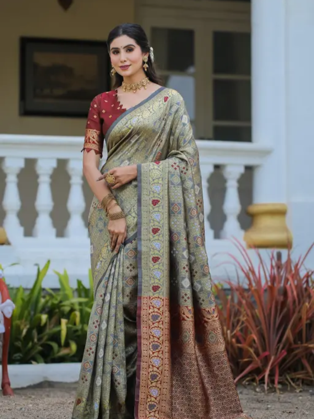 cotton silk jacquard with blouse