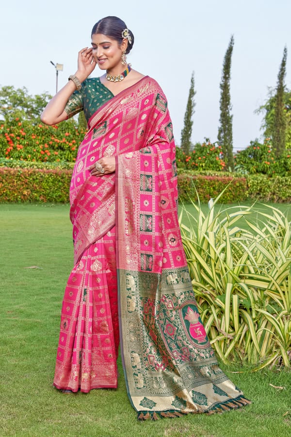 Riddhi Siddhii Creation Woven Kanjivaram Pink soft cotton Saree With Twirling Blouse Piece..